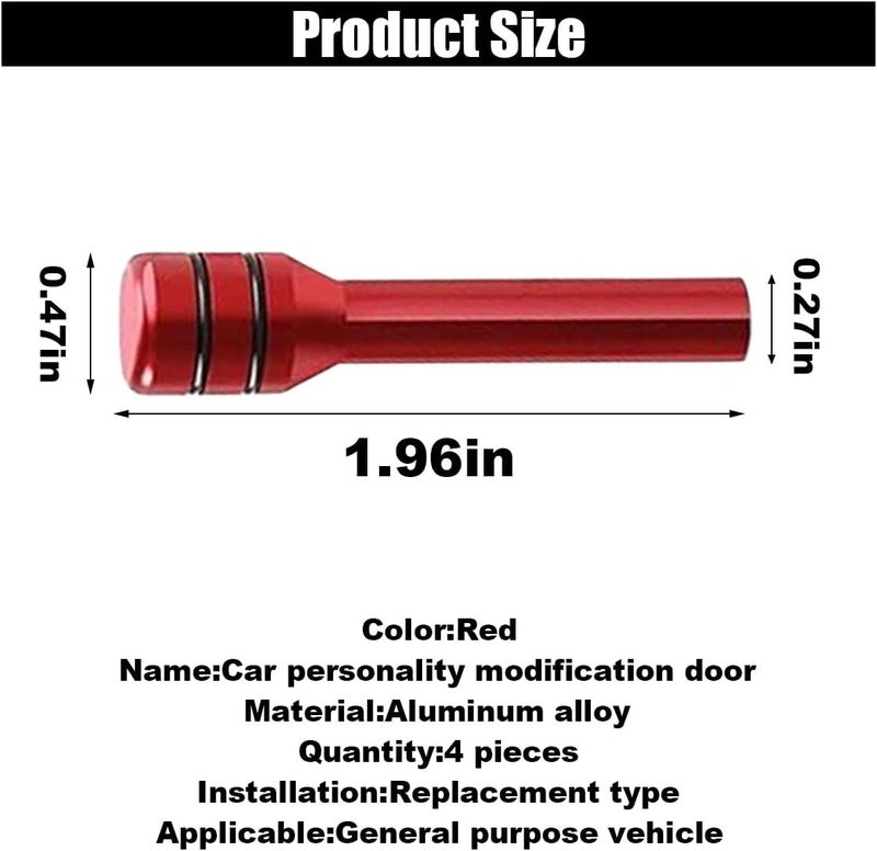 GLSOWEE 4PCS Car Door Lock Knobs, 1.96×0.47 Inch Door Lift Bolt Auto Inner Door Pull Pins, Aluminum Alloy Door Lock Cover Decor, Universal Car Accessories for Most Cars, Trucks (Red) - Image 2